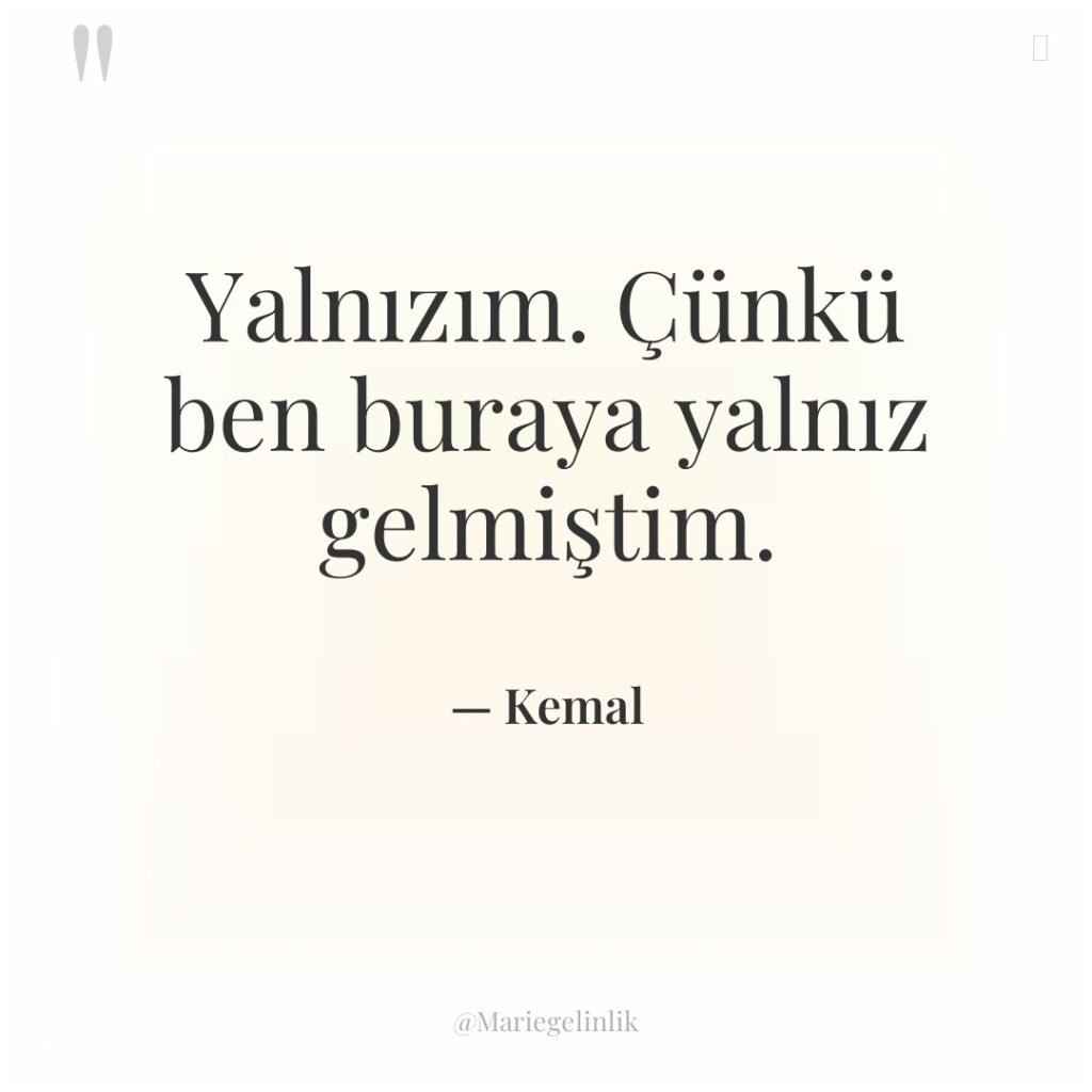 Yalnızım. Çünkü ben buraya yalnız gelmiştim.