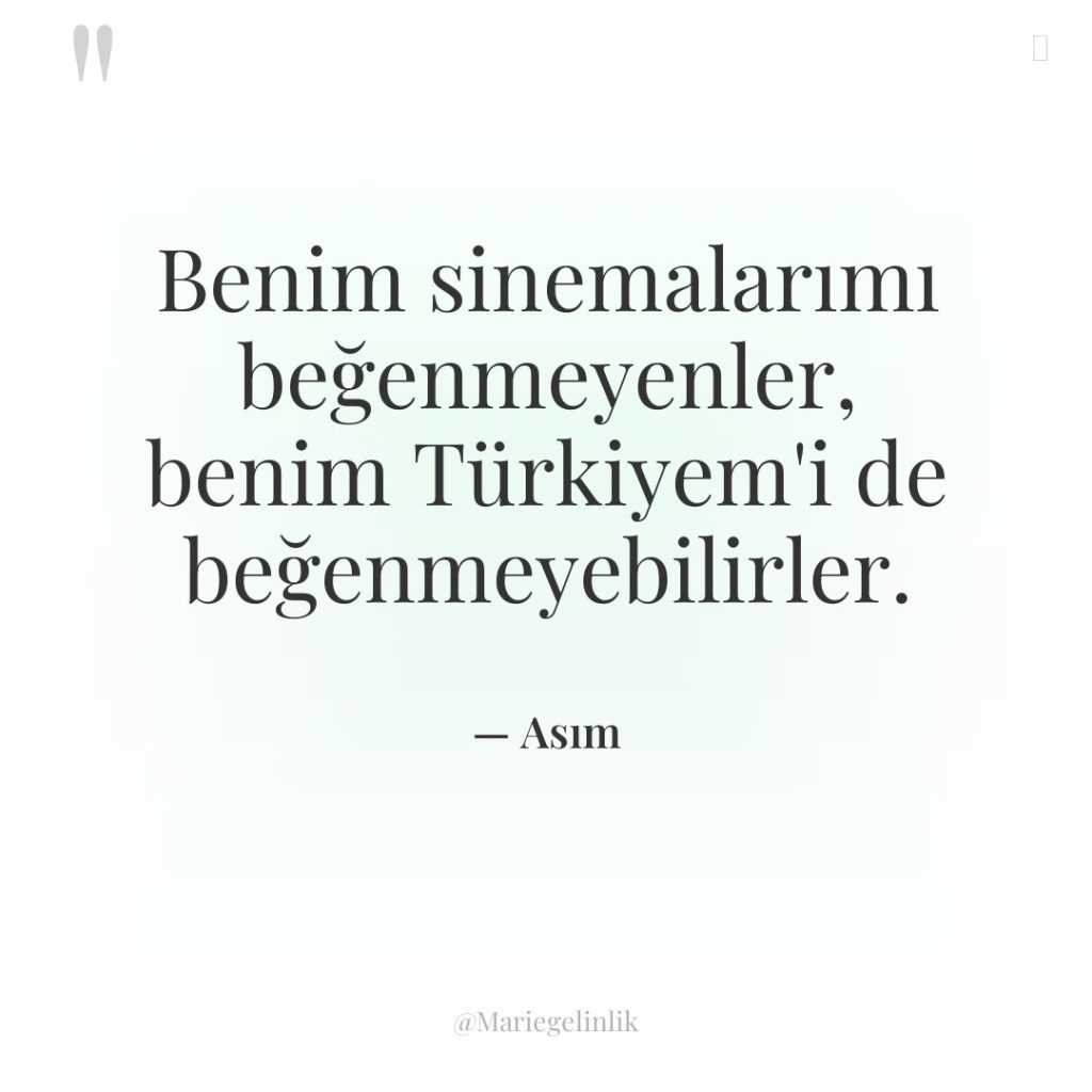 Benim sinemalarımı beğenmeyenler, benim Türkiyem’i de beğenmeyebilirler.