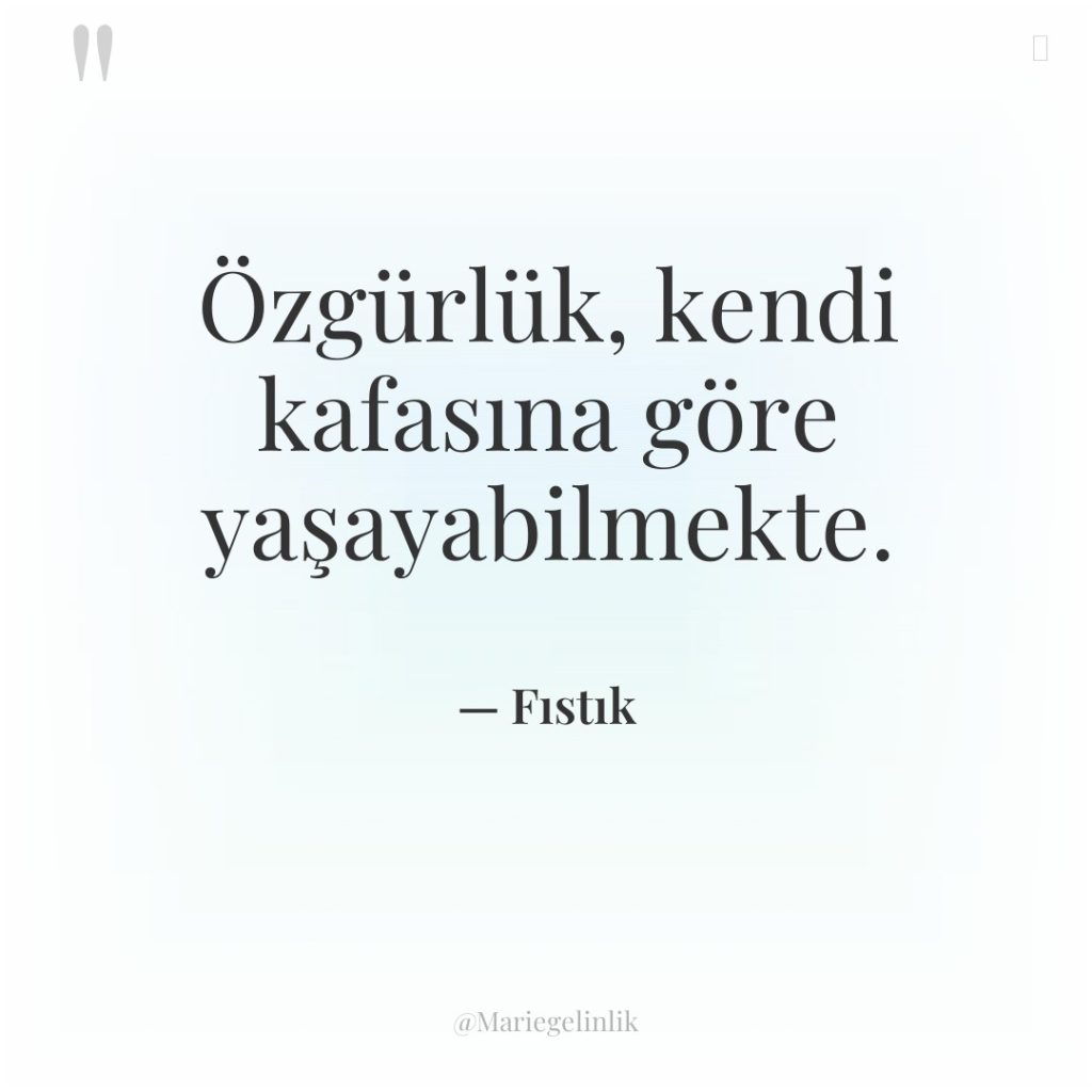 Özgürlük, kendi kafasına göre yaşayabilmekte.