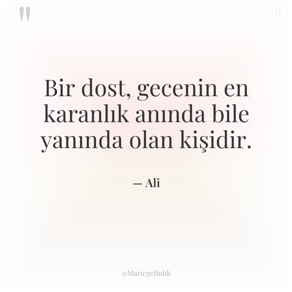 Bir dost, gecenin en karanlık anında bile yanında olan kişidir.