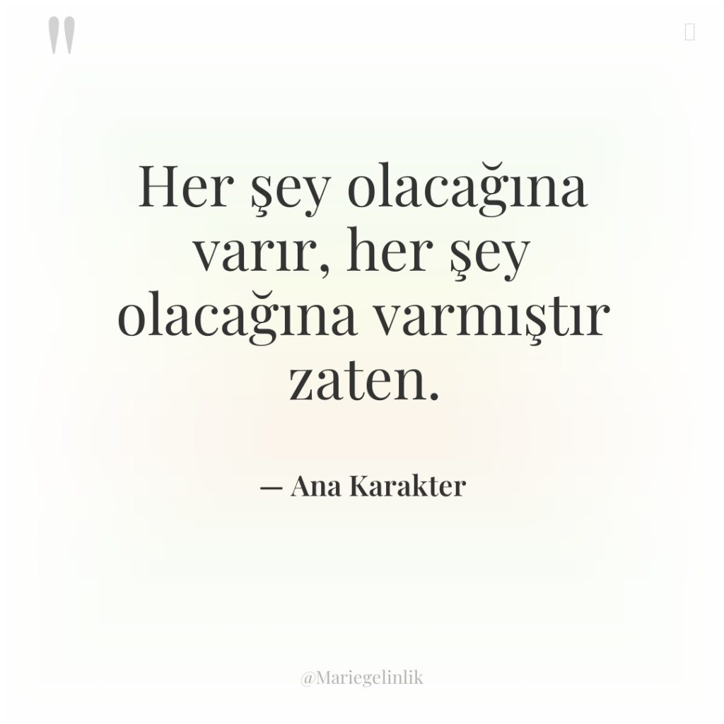 Her şey olacağına varır, her şey olacağına varmıştır zaten.