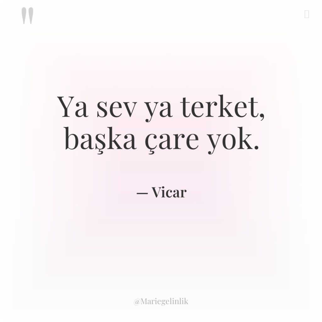 Ya sev ya terket, başka çare yok.