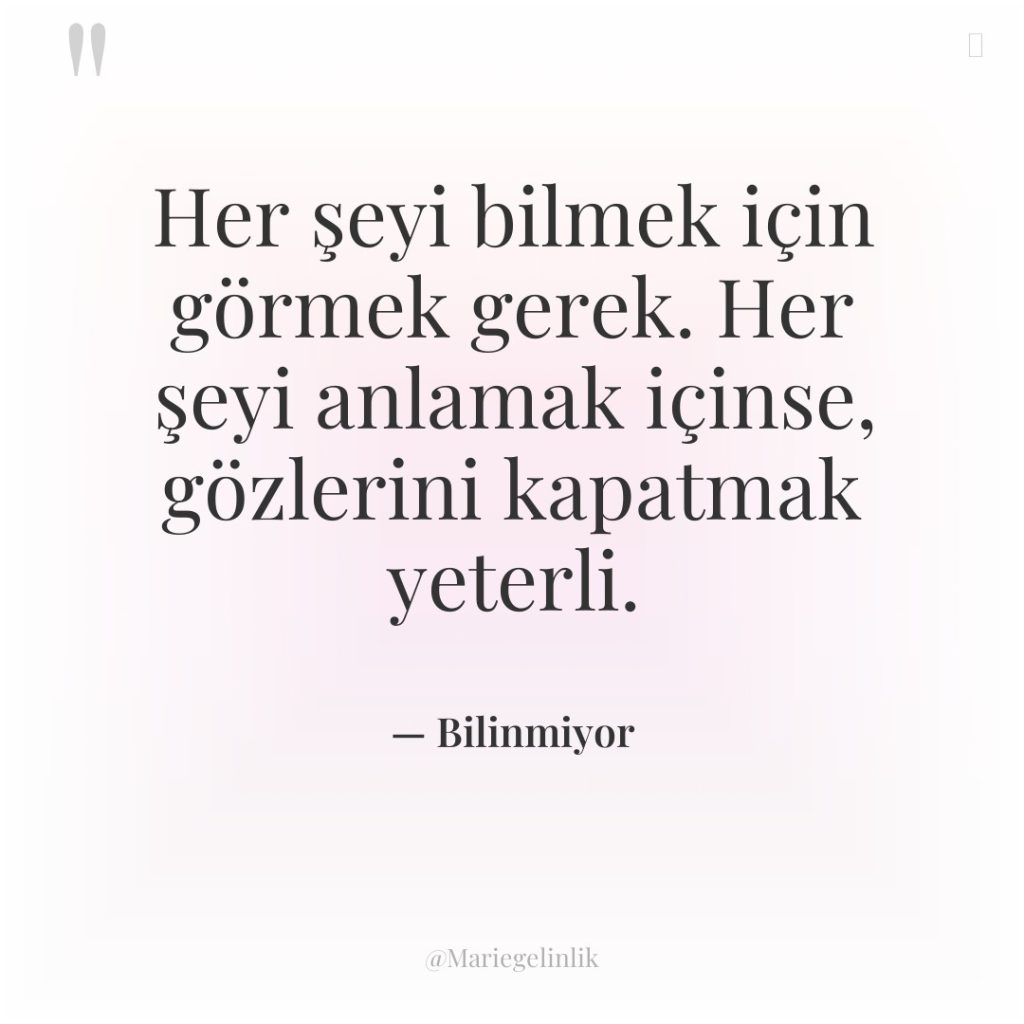 Her şeyi bilmek için görmek gerek. Her şeyi anlamak içinse,…