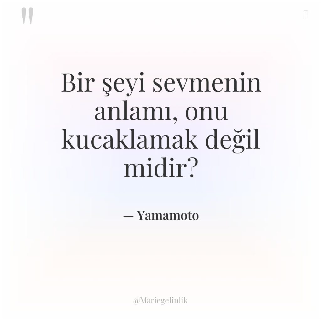 Bir şeyi sevmenin anlamı, onu kucaklamak değil midir?