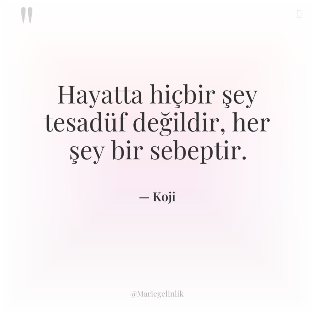Hayatta hiçbir şey tesadüf değildir, her şey bir sebeptir.