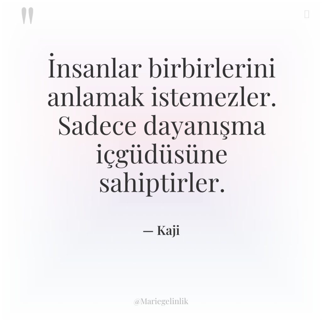 İnsanlar birbirlerini anlamak istemezler. Sadece dayanışma içgüdüsüne sahiptirler.