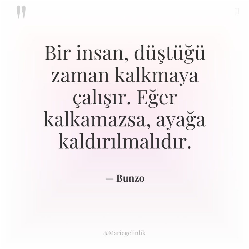 Bir insan, düştüğü zaman kalkmaya çalışır. Eğer kalkamazsa, ayağa kaldırılmalıdır.