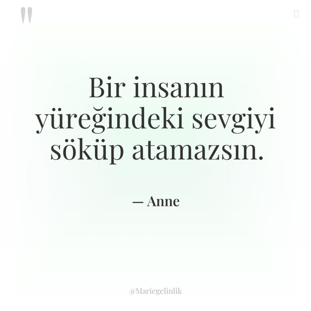 Bir insanın yüreğindeki sevgiyi söküp atamazsın.