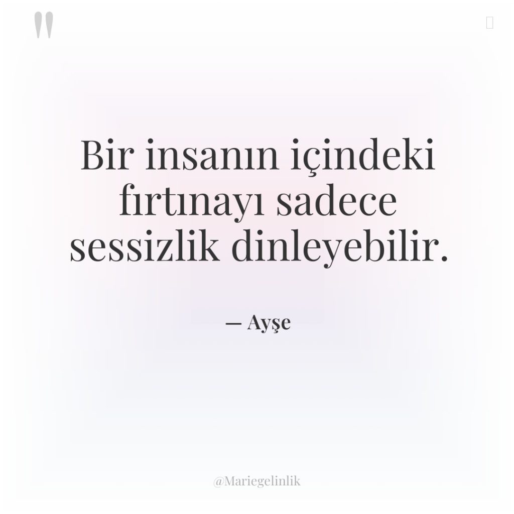 Bir insanın içindeki fırtınayı sadece sessizlik dinleyebilir.