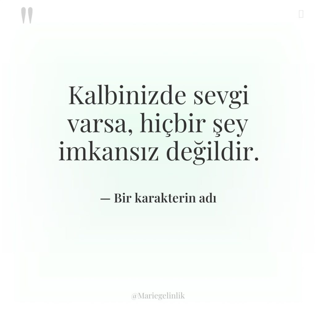 Kalbinizde sevgi varsa, hiçbir şey imkansız değildir.