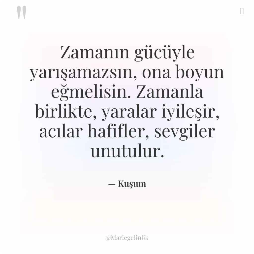 Zamanın gücüyle yarışamazsın, ona boyun eğmelisin. Zamanla birlikte, yaralar iyileşir,…