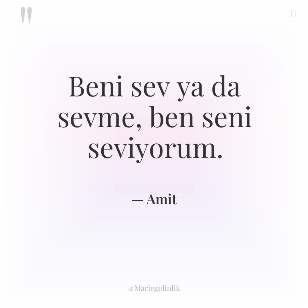 Beni sev ya da sevme, ben seni seviyorum.