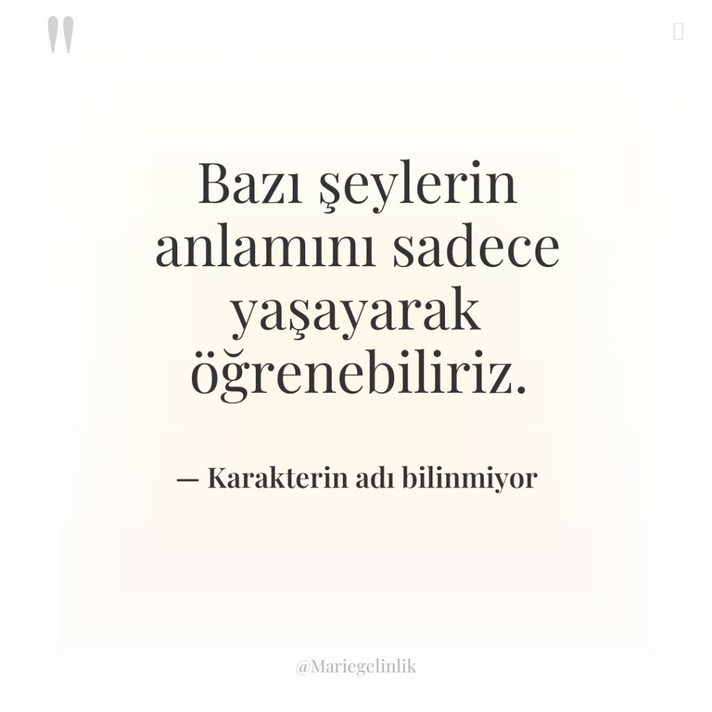 Bazı şeylerin anlamını sadece yaşayarak öğrenebiliriz.