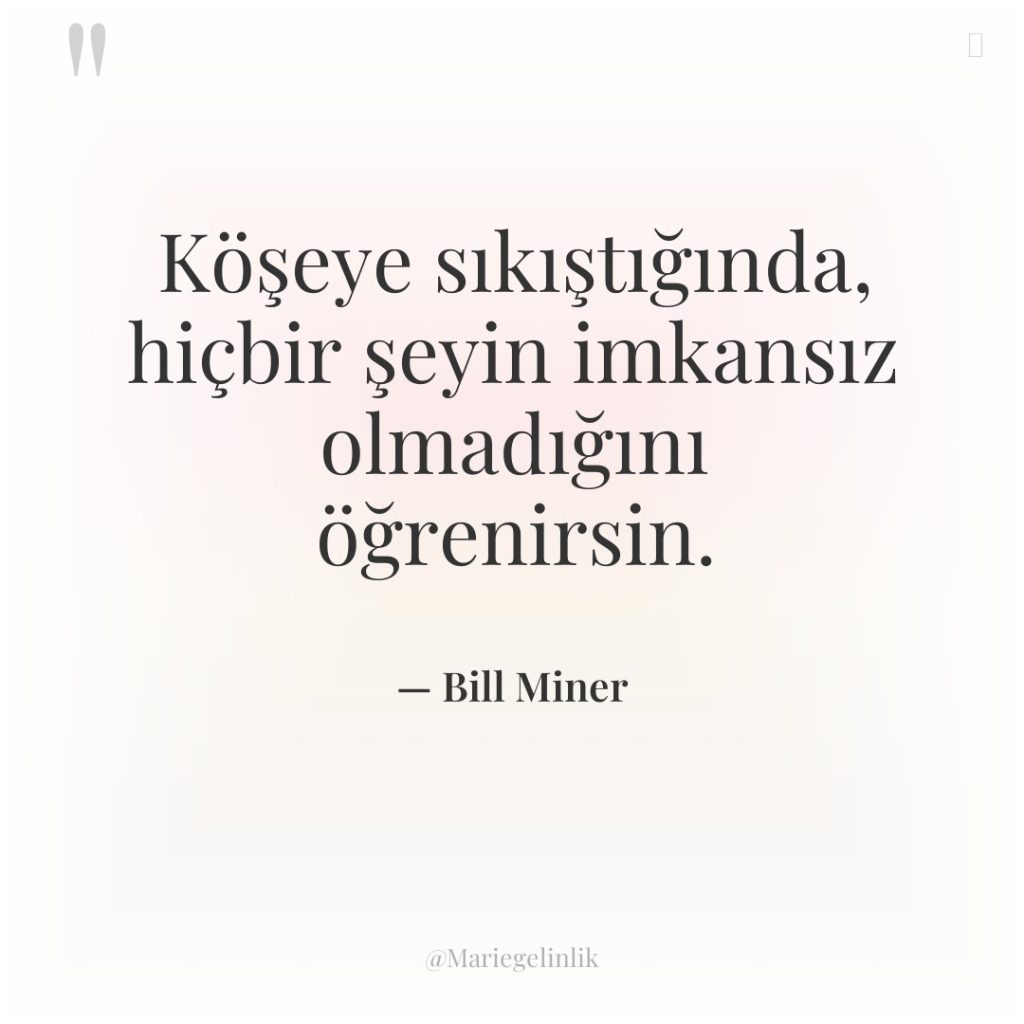 Köşeye sıkıştığında, hiçbir şeyin imkansız olmadığını öğrenirsin.