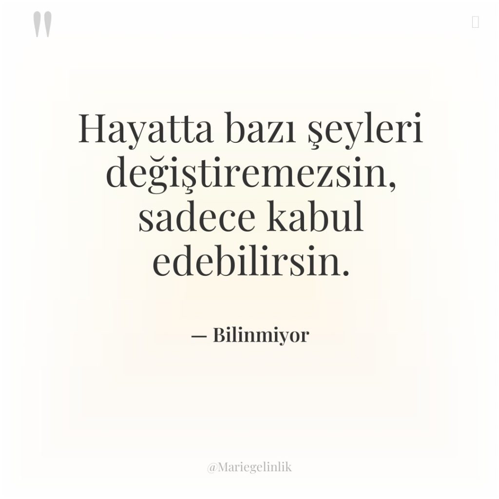 Hayatta bazı şeyleri değiştiremezsin, sadece kabul edebilirsin.