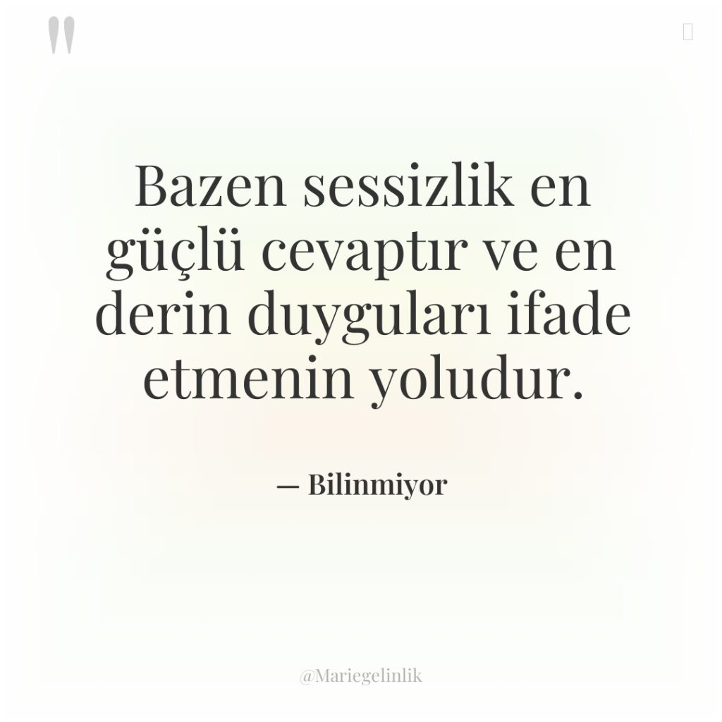 Bazen sessizlik en güçlü cevaptır ve en derin duyguları ifade…