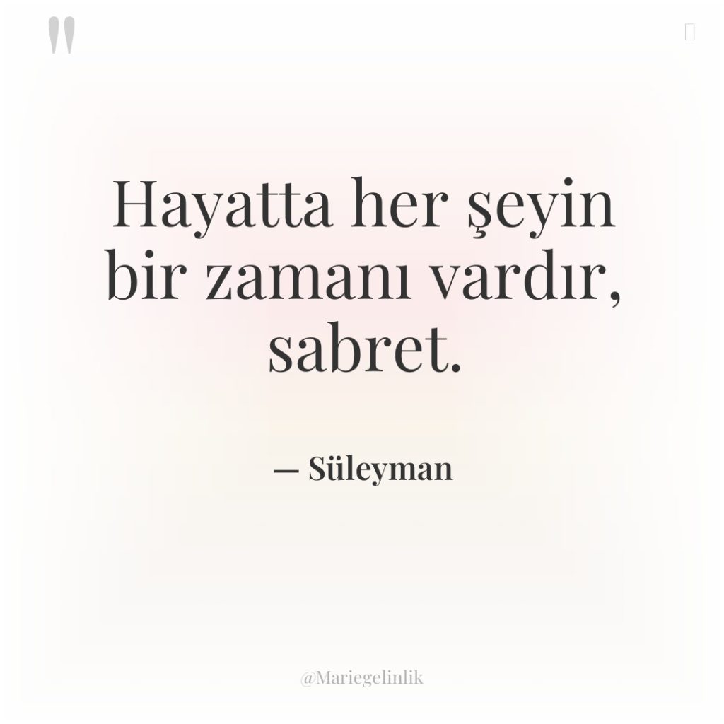 Hayatta her şeyin bir zamanı vardır, sabret.