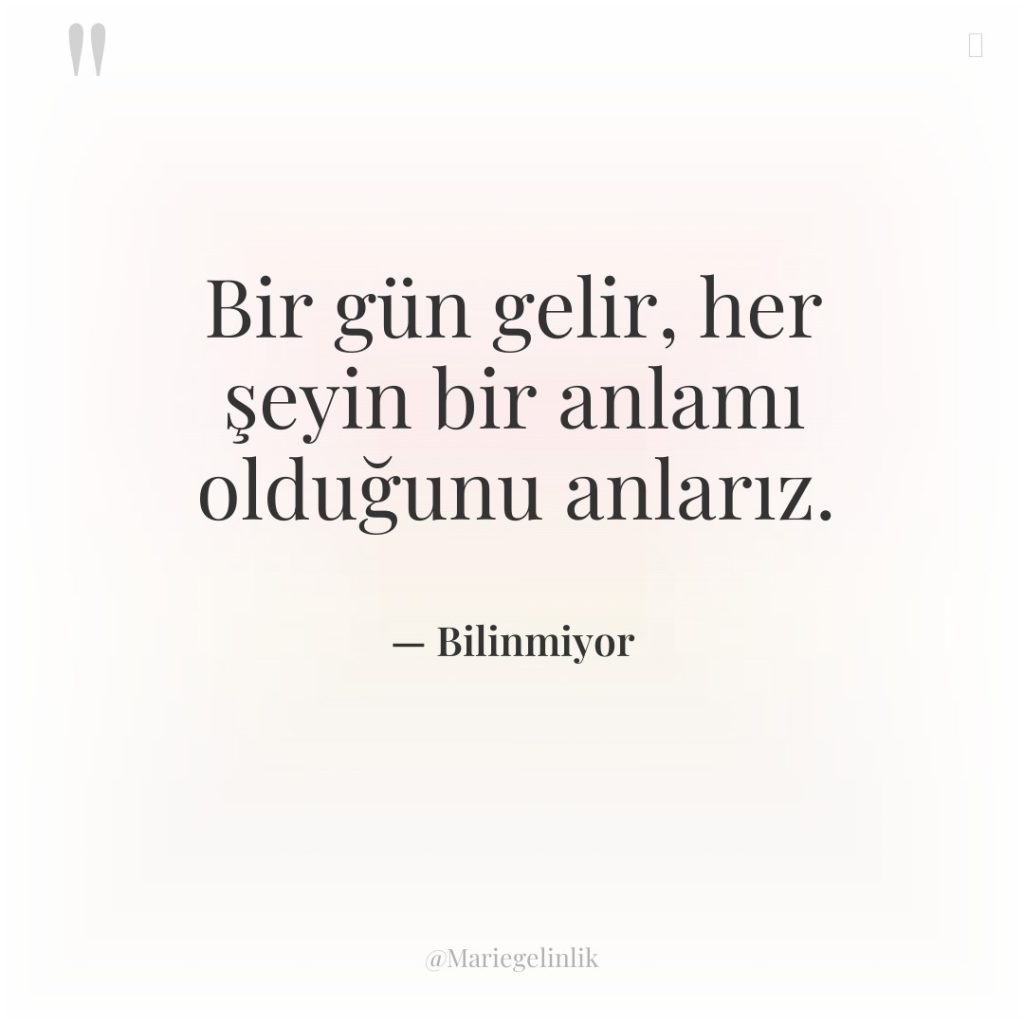 Bir gün gelir, her şeyin bir anlamı olduğunu anlarız.