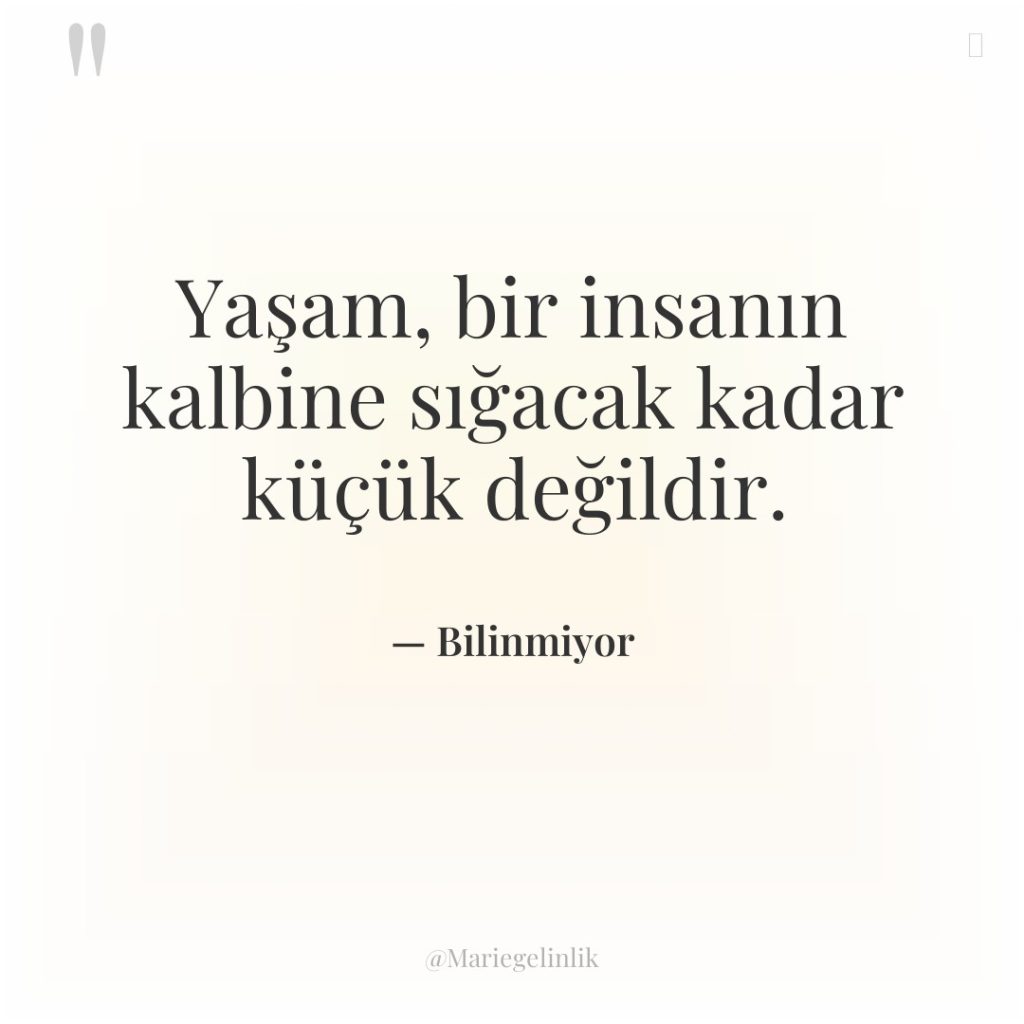 Yaşam, bir insanın kalbine sığacak kadar küçük değildir.