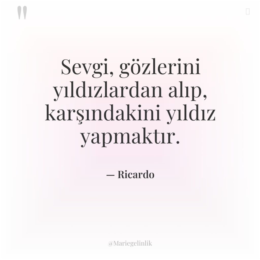Sevgi, gözlerini yıldızlardan alıp, karşındakini yıldız yapmaktır.