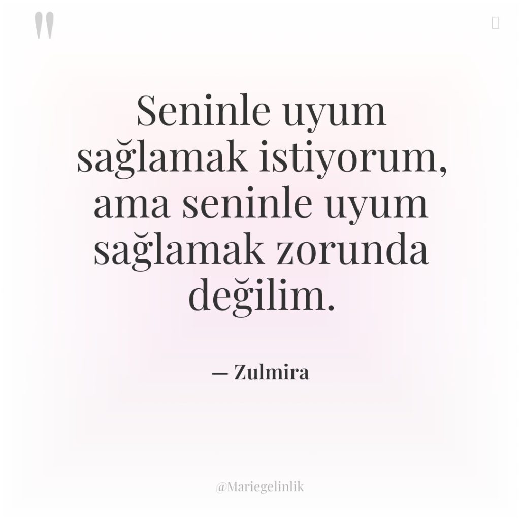 Seninle uyum sağlamak istiyorum, ama seninle uyum sağlamak zorunda değilim.