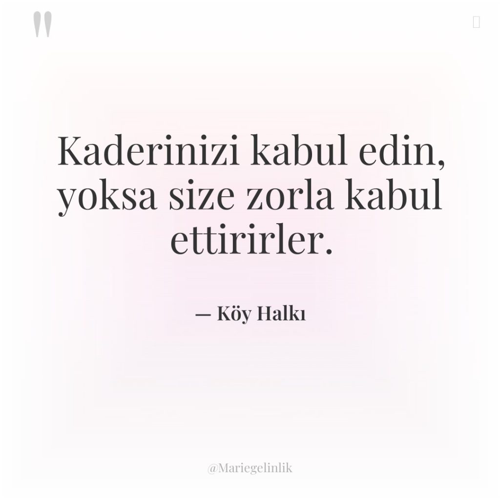 Kaderinizi kabul edin, yoksa size zorla kabul ettirirler.