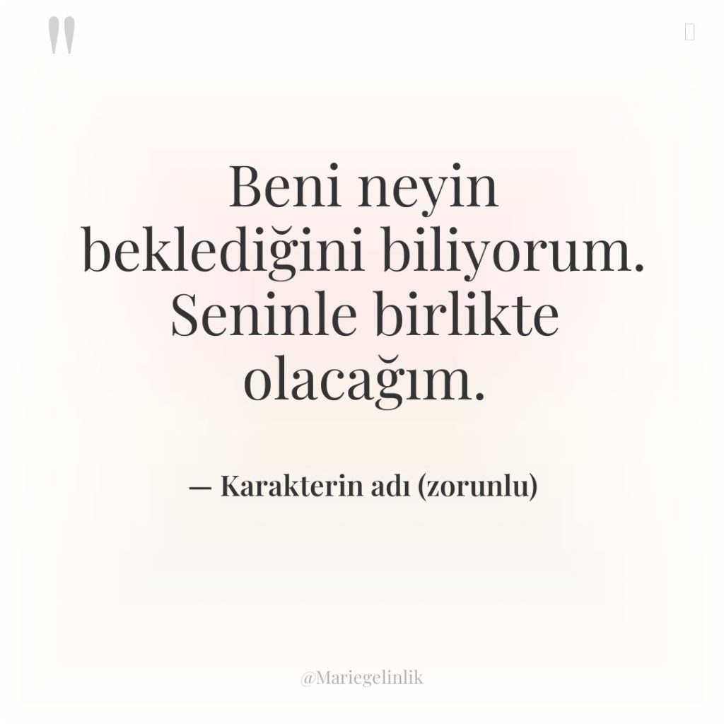 Beni neyin beklediğini biliyorum. Seninle birlikte olacağım.