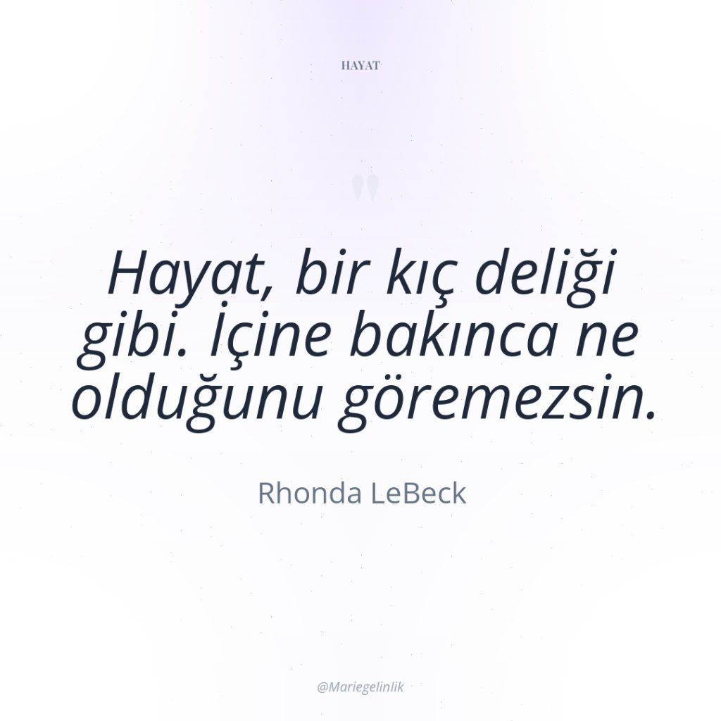 Hayat, bir kıç deliği gibi. İçine bakınca ne olduğunu göremezsin.