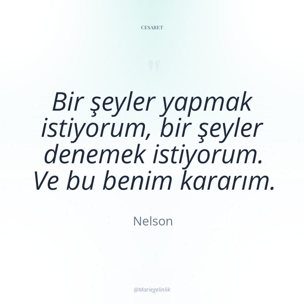 Bir şeyler yapmak istiyorum, bir şeyler denemek istiyorum. Ve bu…