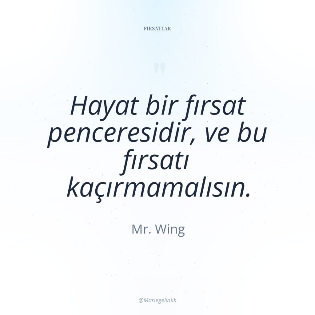 Hayat bir fırsat penceresidir, ve bu fırsatı kaçırmamalısın.