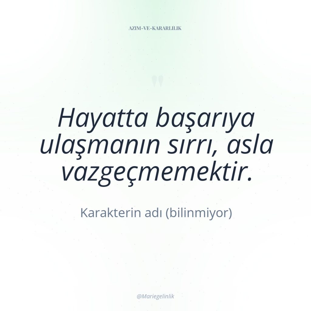 Hayatta başarıya ulaşmanın sırrı, asla vazgeçmemektir.