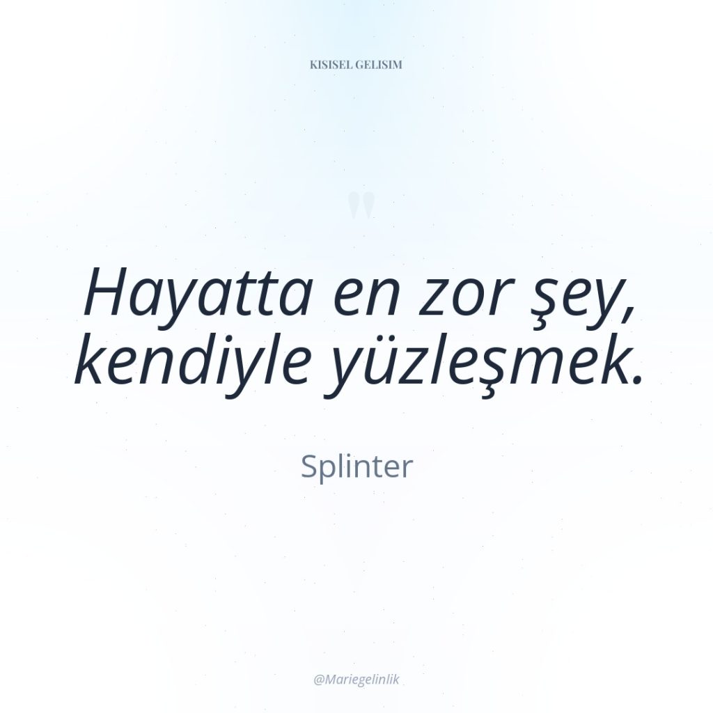 Hayatta en zor şey, kendiyle yüzleşmek.