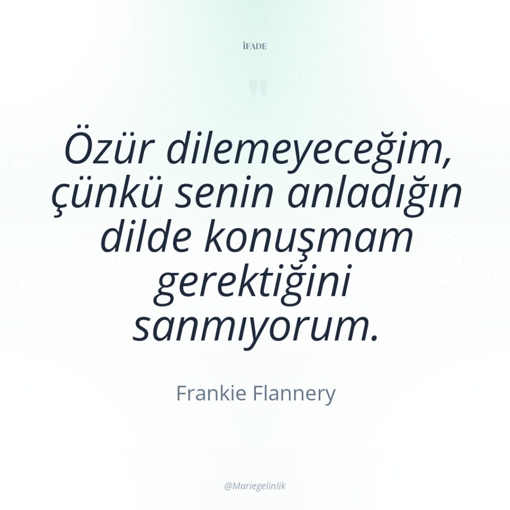 Özür dilemeyeceğim, çünkü senin anladığın dilde konuşmam gerektiğini sanmıyorum.