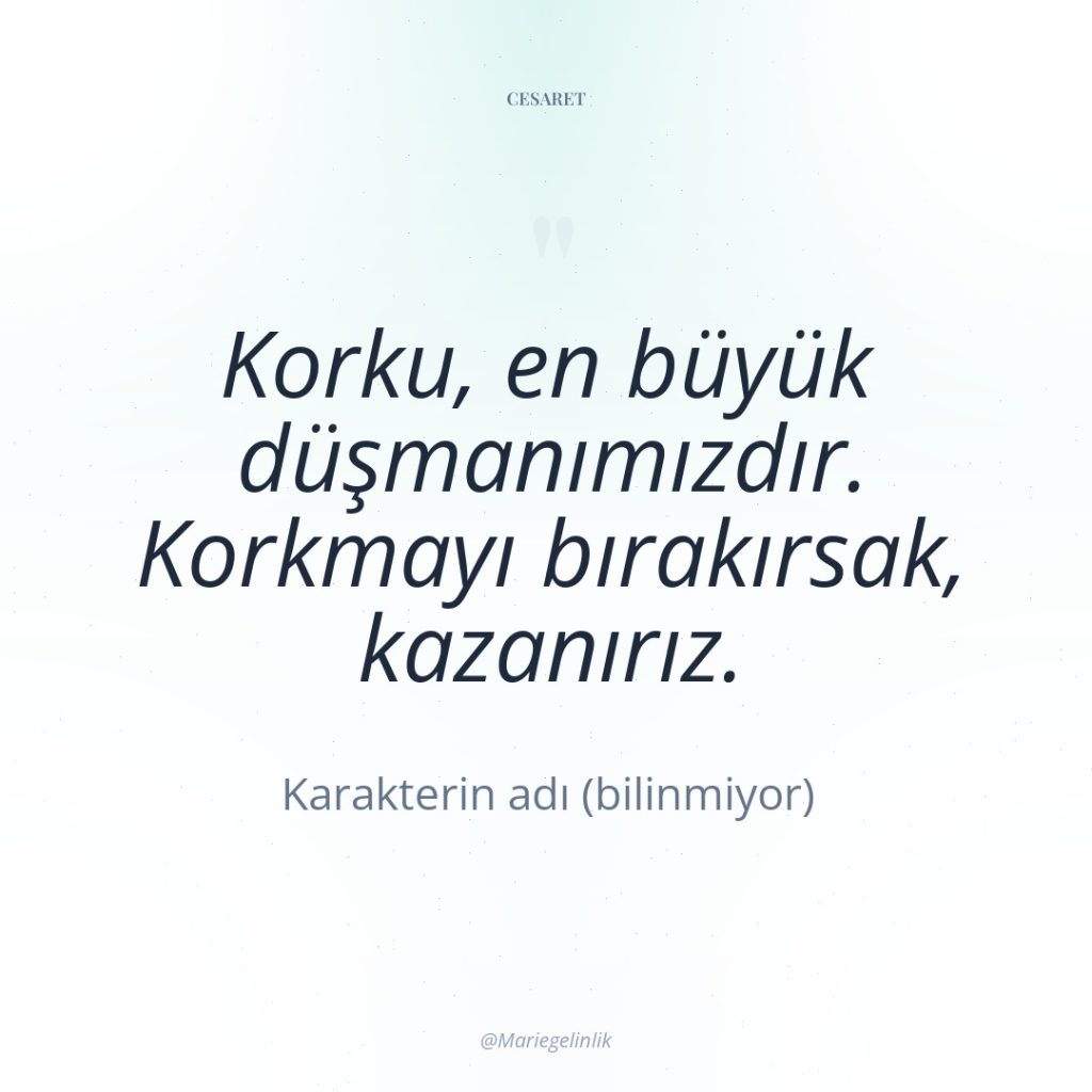 Korku, en büyük düşmanımızdır. Korkmayı bırakırsak, kazanırız.