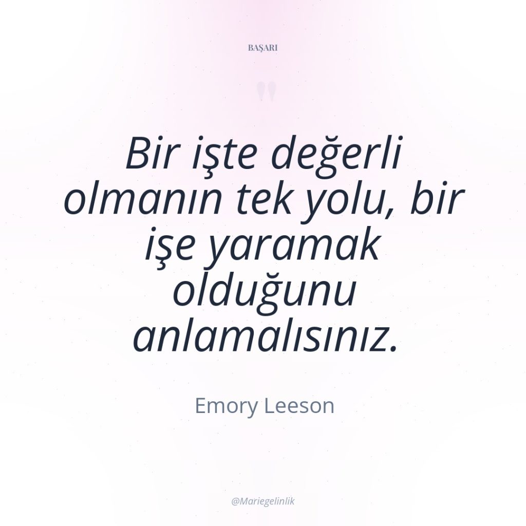Bir işte değerli olmanın tek yolu, bir işe yaramak olduğunu…