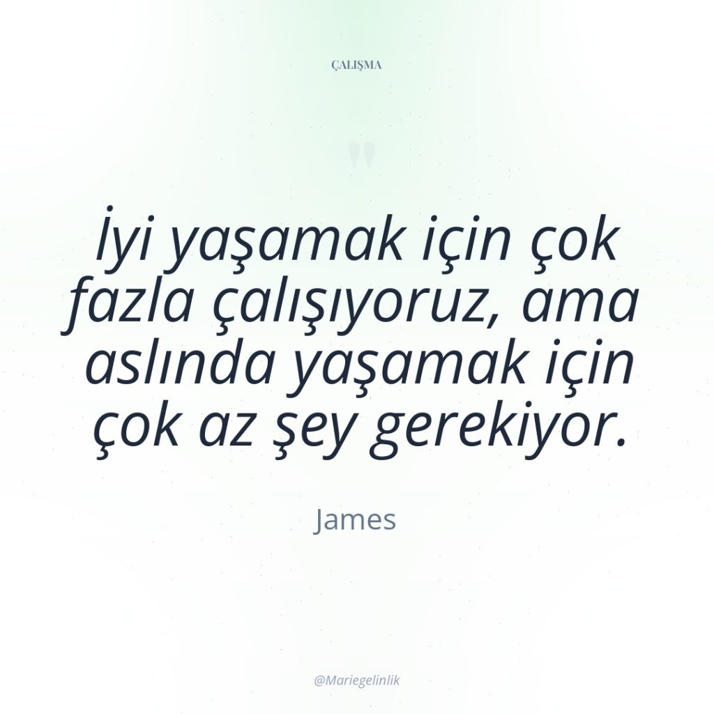 İyi yaşamak için çok fazla çalışıyoruz, ama aslında yaşamak için…
