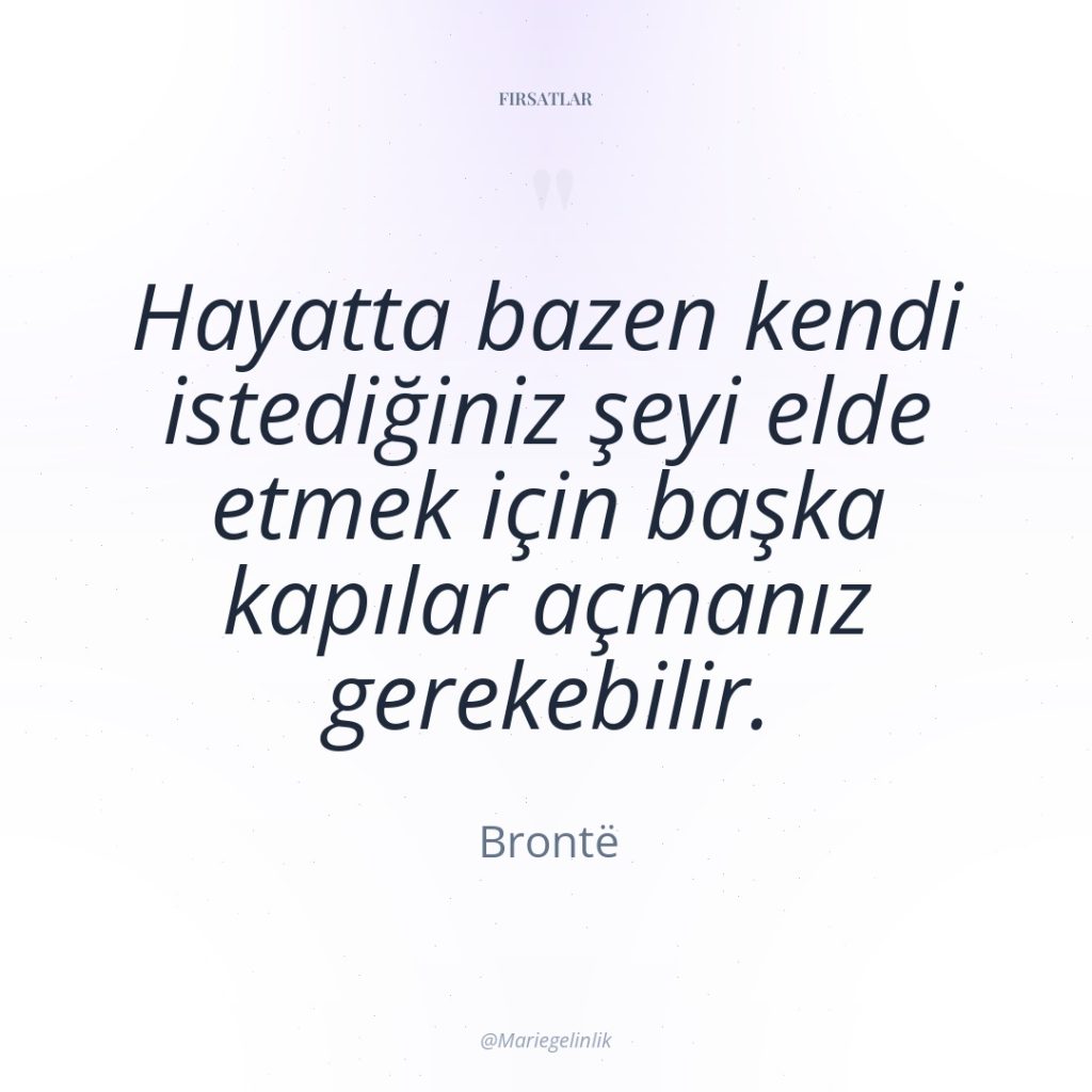 Hayatta bazen kendi istediğiniz şeyi elde etmek için başka kapılar…