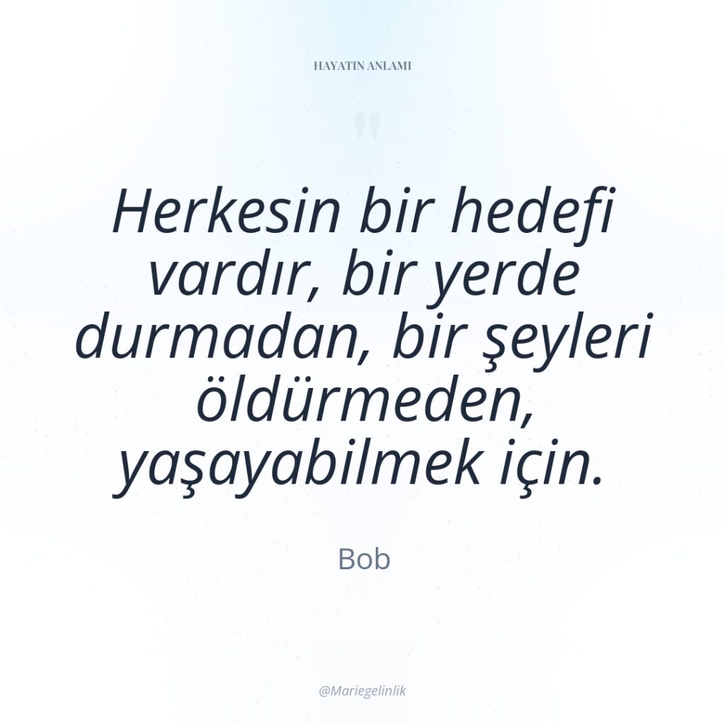 Herkesin bir hedefi vardır, bir yerde durmadan, bir şeyleri öldürmeden,…