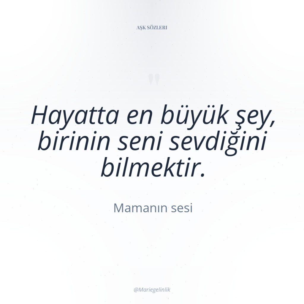 Hayatta en büyük şey, birinin seni sevdiğini bilmektir.