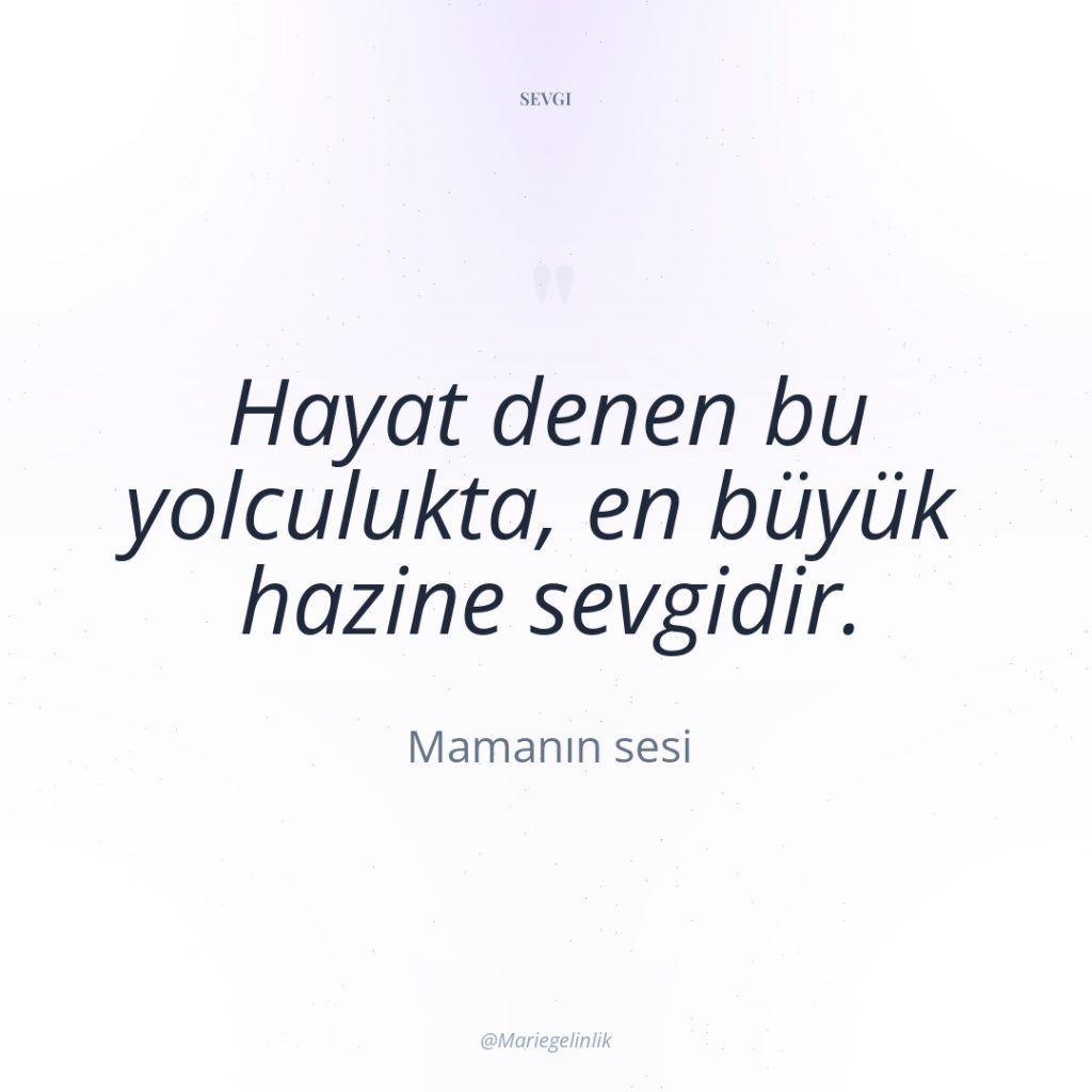 Hayat denen bu yolculukta, en büyük hazine sevgidir.