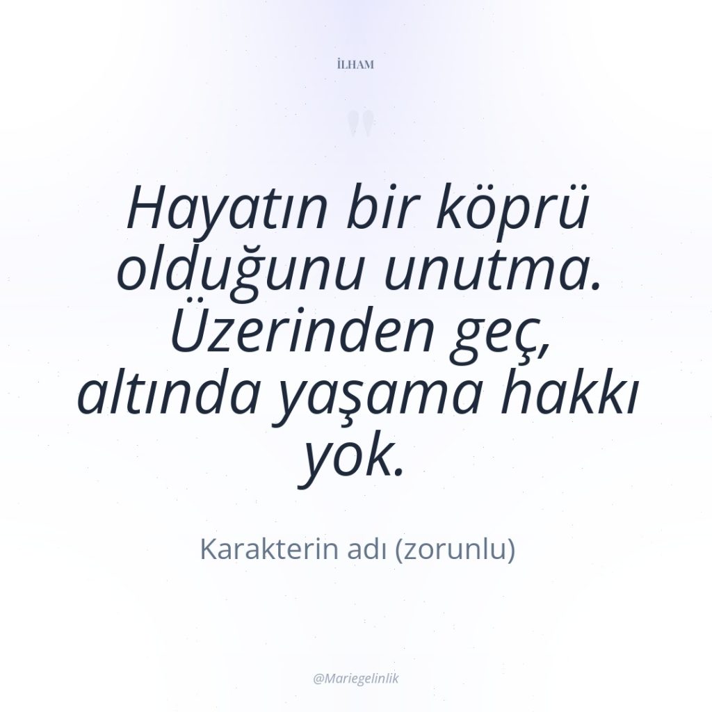 Hayatın bir köprü olduğunu unutma. Üzerinden geç, altında yaşama hakkı…