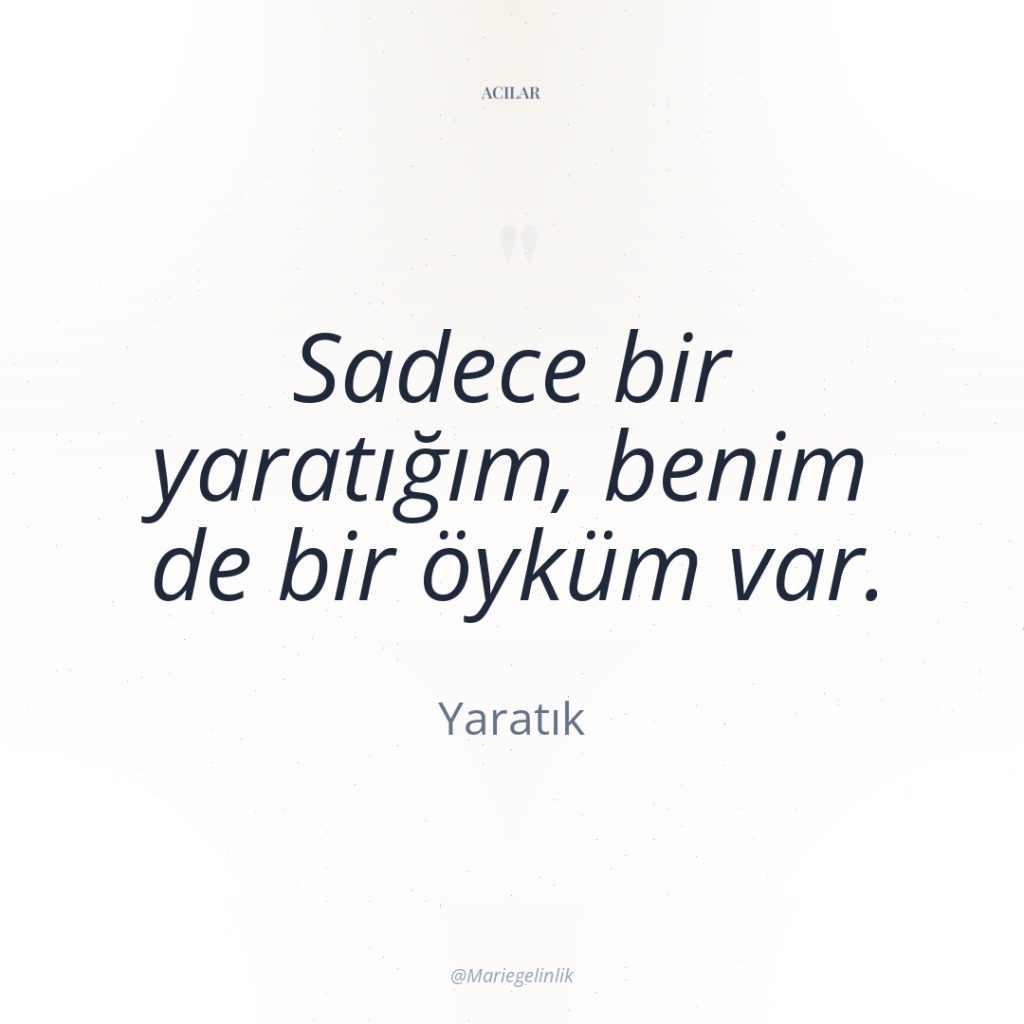 Sadece bir yaratığım, benim de bir öyküm var.