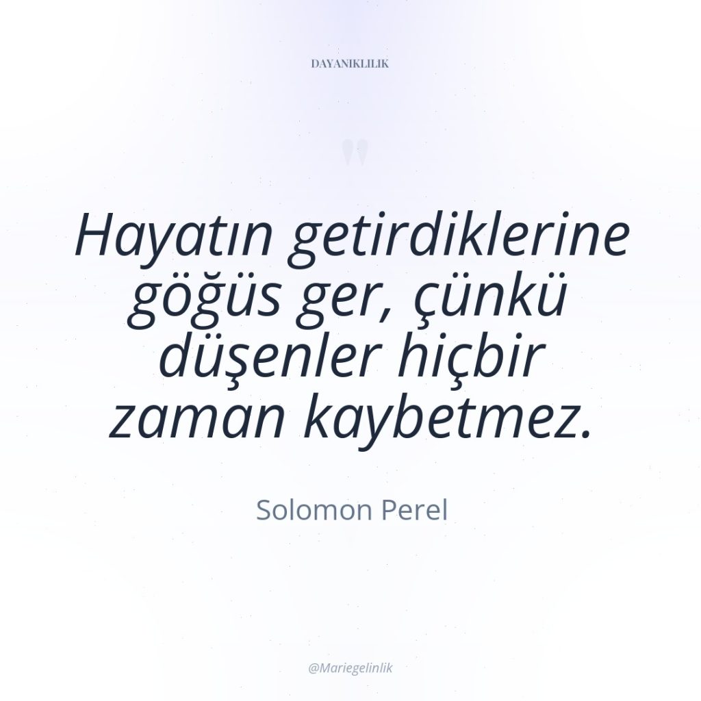 Hayatın getirdiklerine göğüs ger, çünkü düşenler hiçbir zaman kaybetmez.