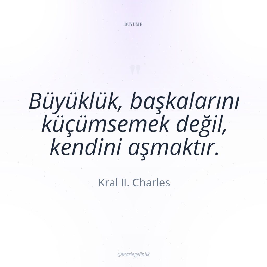 Büyüklük, başkalarını küçümsemek değil, kendini aşmaktır.