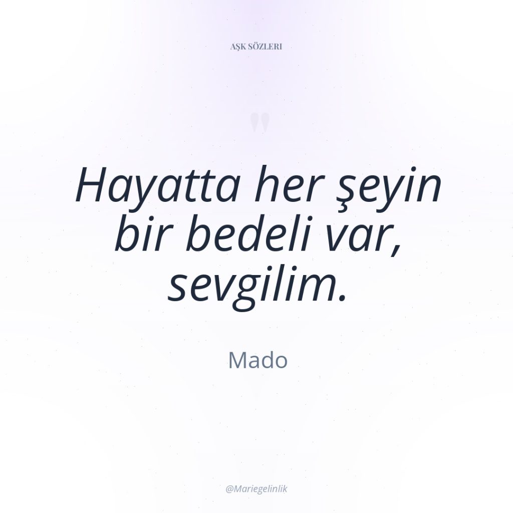 Hayatta her şeyin bir bedeli var, sevgilim.