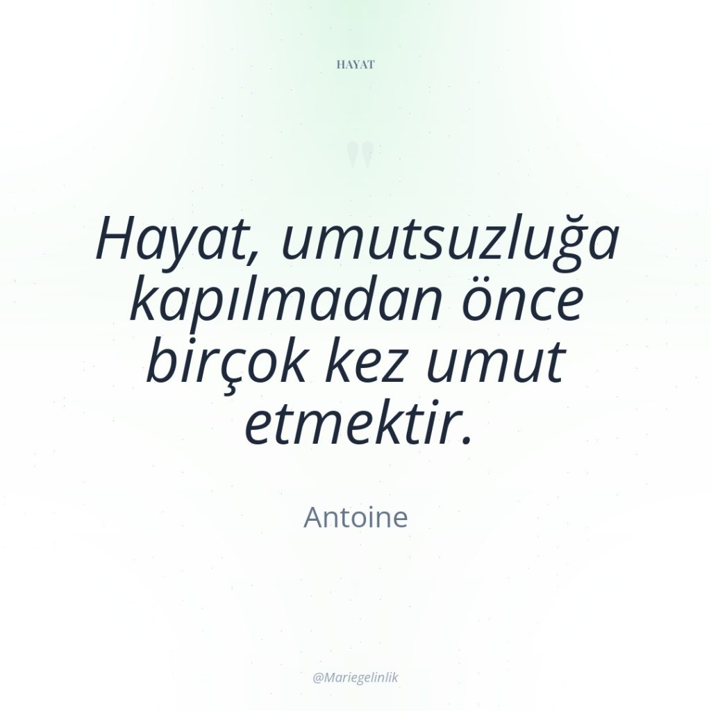 Hayat, umutsuzluğa kapılmadan önce birçok kez umut etmektir.