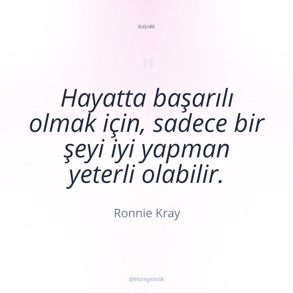 Hayatta başarılı olmak için, sadece bir şeyi iyi yapman yeterli…