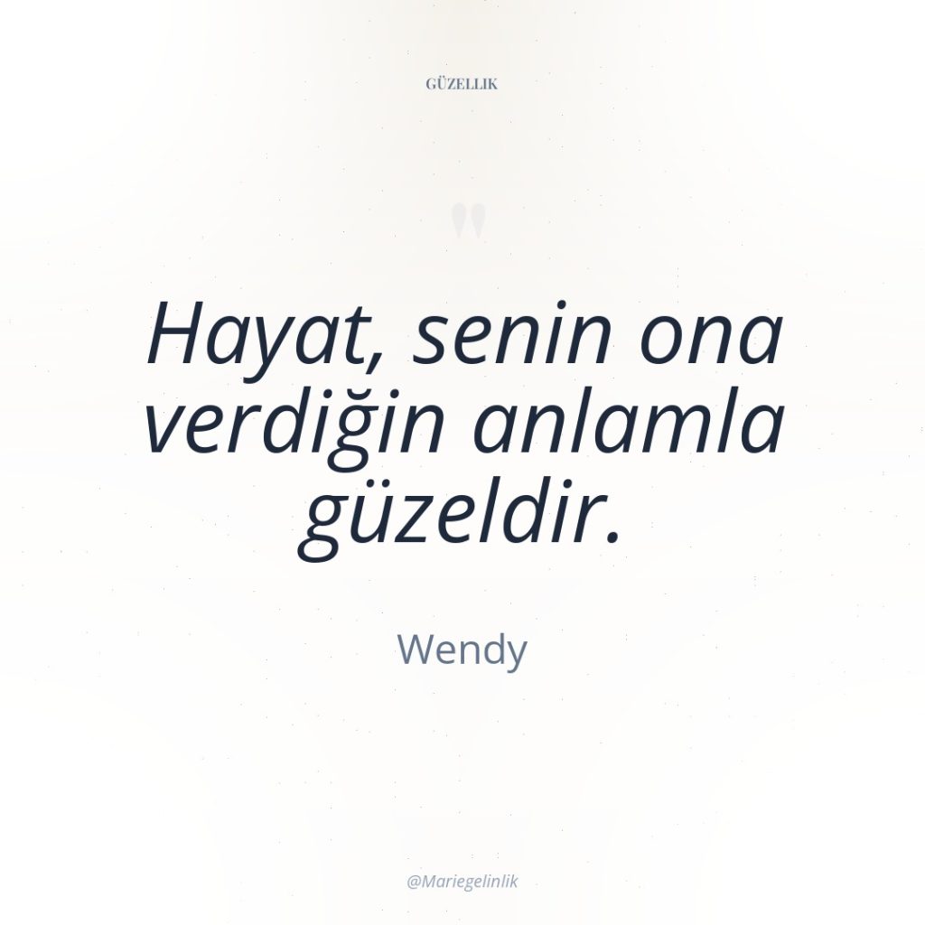 Hayat, senin ona verdiğin anlamla güzeldir.