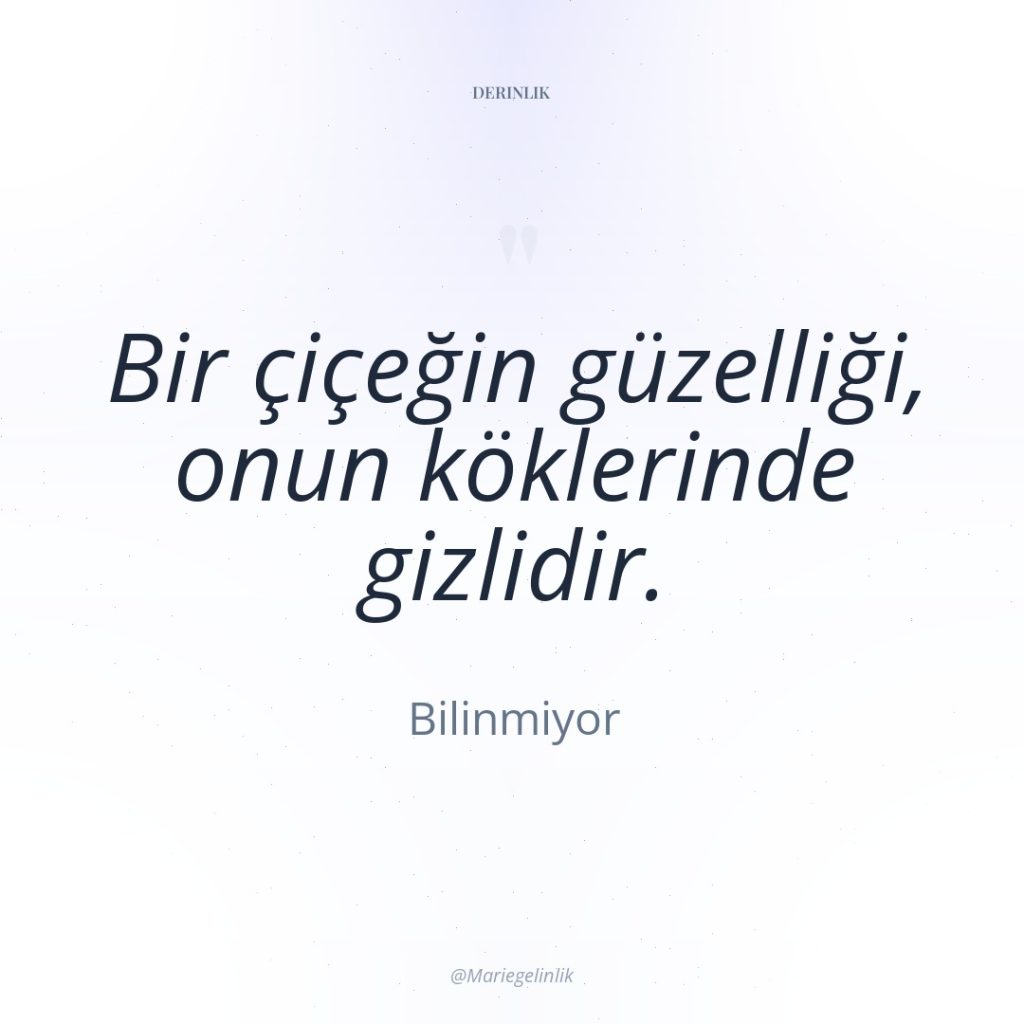 Bir çiçeğin güzelliği, onun köklerinde gizlidir.