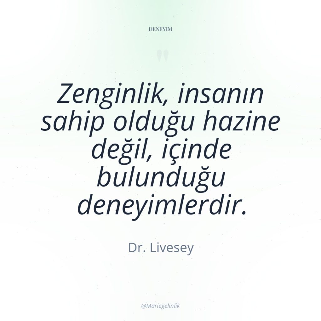 Zenginlik, insanın sahip olduğu hazine değil, içinde bulunduğu deneyimlerdir.